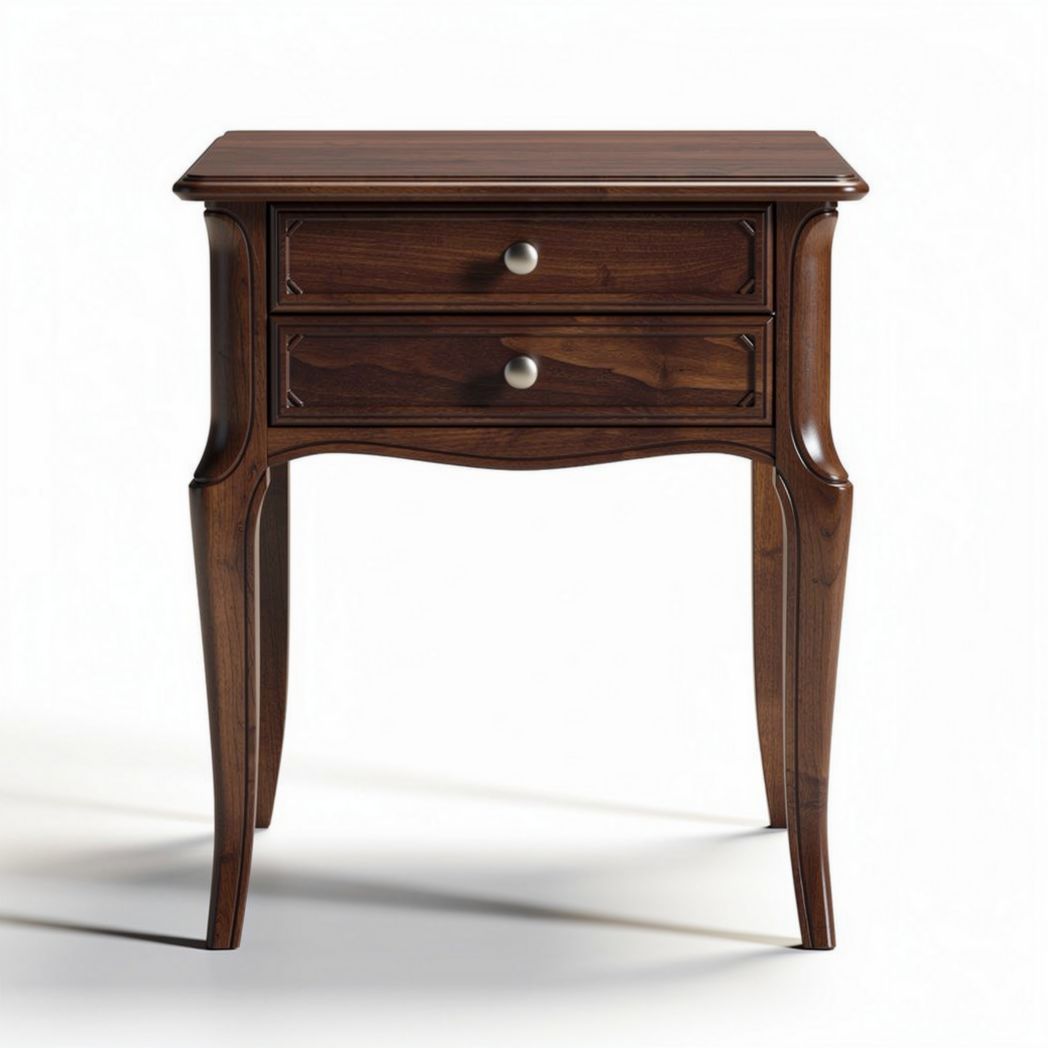 Table de chevet en bois avec tiroir et motifs sculptés en blanc 50 x 40 x 60cm