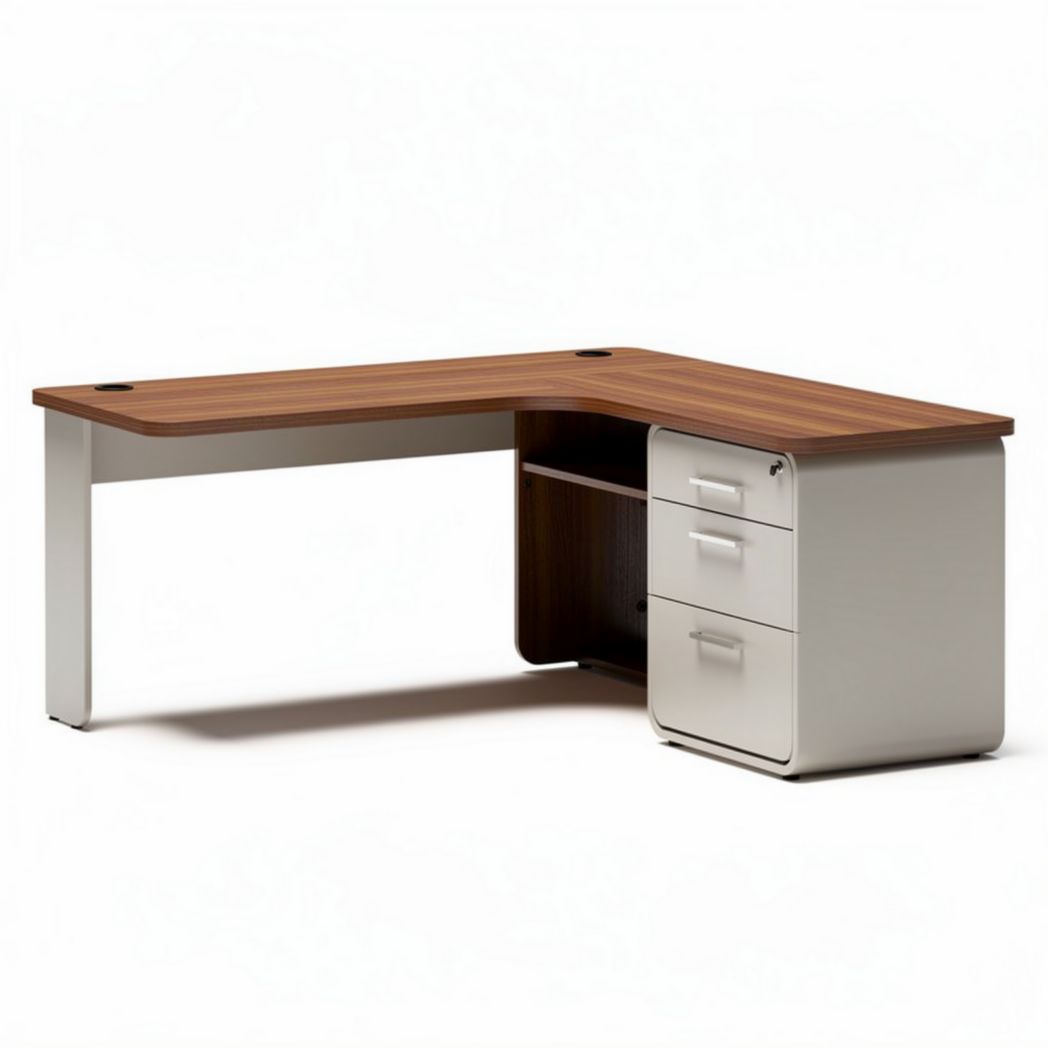 Bureau d'angle en bois avec rangement et tiroirs dimensions 150 x 120 x 75cm