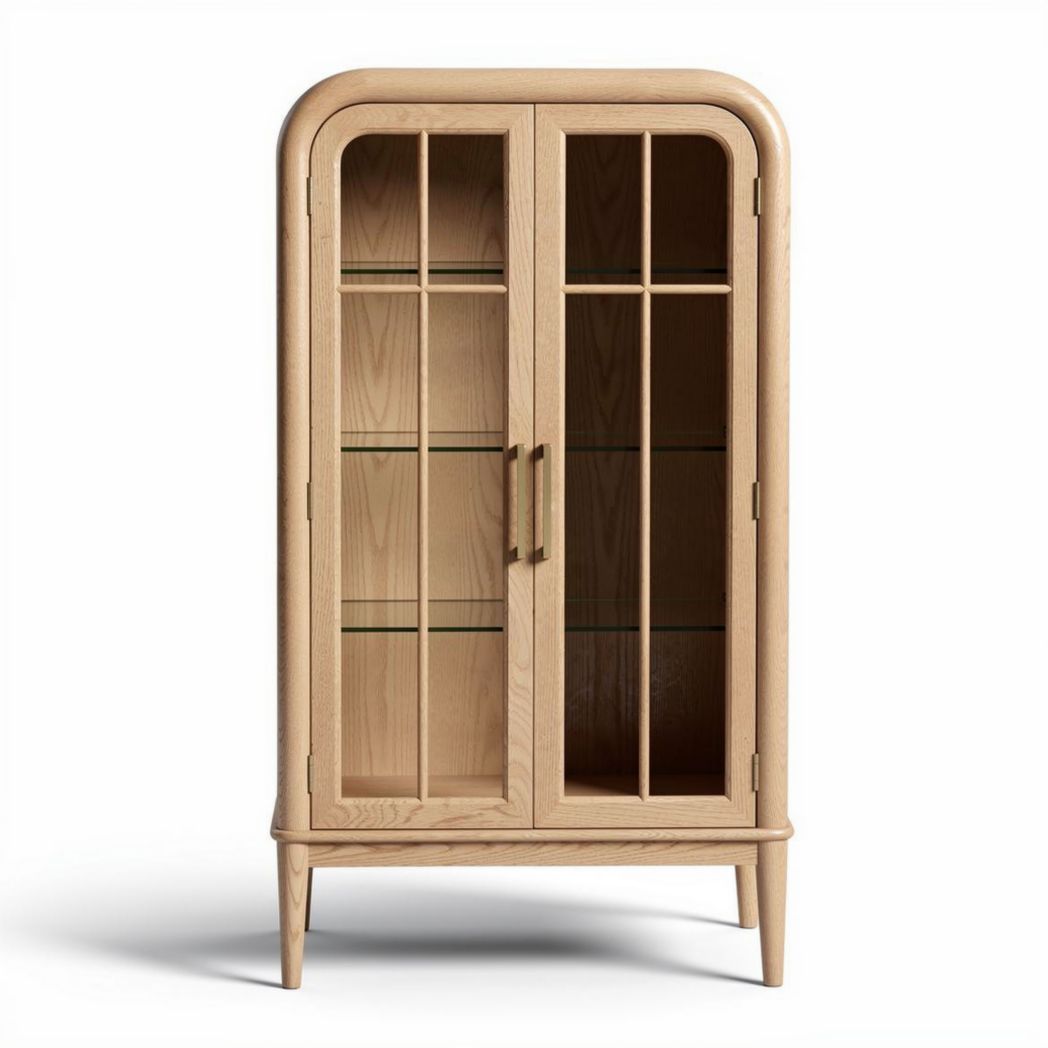 Cabinet en bois de chêne clair avec portes vitrées 70 x 40 x 140cm
