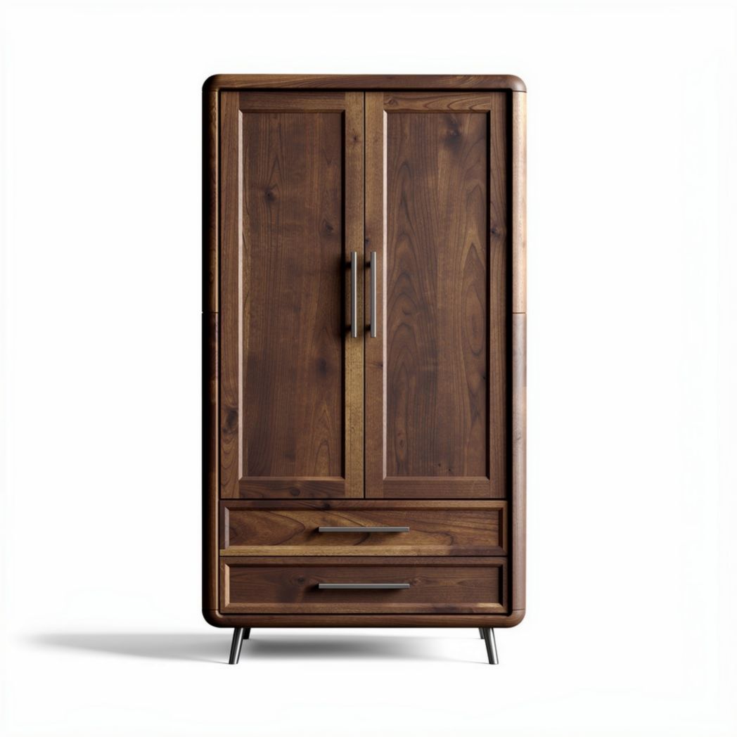 Armoire en bois naturel de 70 x 40 x 150cm avec deux portes et tiroirs